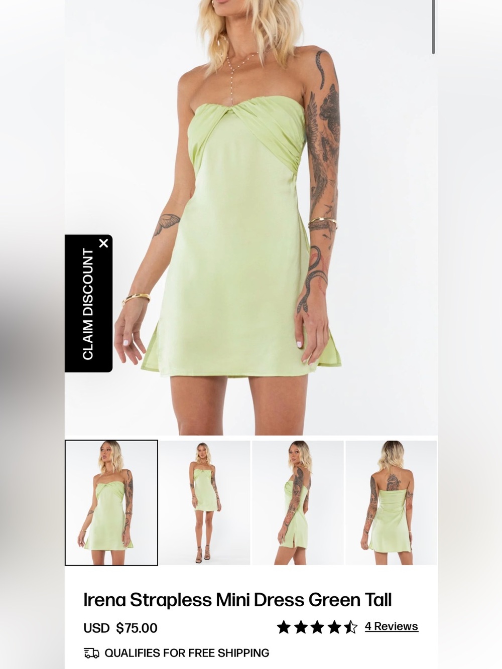 Princess Polly Irena Strapless Pastel Sage Twist Front Mini Dress - Picture 3 of 5